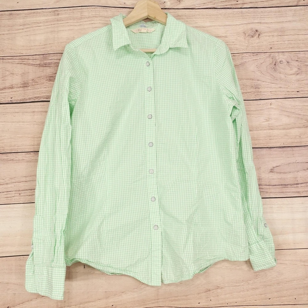 Brooks Brothers Button-Up Womens 12 Green Check Seersucker Long Sleeve Shirt